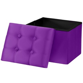 AmasSmile Storage Ottoman Foot Rest Stool, 17 inch Velvet Footstool Bench, Short Ottomans Stool, Small Folding Storage Ottoman Store Books, Records, Purple