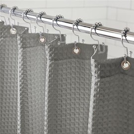 Gorilla Grip Waffle Shower Curtain, Thick Weighted Fabric, Wrinkle and Rust Resistant, Classic Hotel Quality Design, Heavy Duty Long Curtains for Bathroom Showers, Bath Tubs, Machine Wash, 72x72, Gray