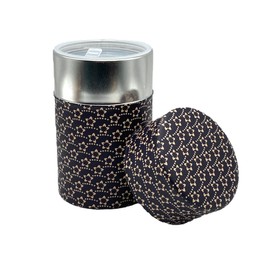 Noguchi Kumataro Tea Garden, Tea Canister, 5.3 oz (150 g), Washi Paper Sticker, With Middle Lid, Inden (Inden), Small Floral, Made in Japan, Fashionable (Navy)
