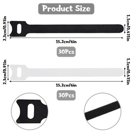 60Pcs Cable Ties Reusable Adjustable Cable Straps Hook and Loop Straps Cable Ties Organizer Fastener for Headphones Phones Electronics Cable Management (Black + White)