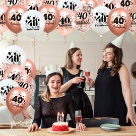 40th Birthday Balloons Decorations Rose Gold 40th Birthday Fabulous Balloons 40th Latex Confetti Balloons Rose Gold 40th Birthday Decorations for Women Fabulous and 40th Birthday Decor 12 inch 24pcs