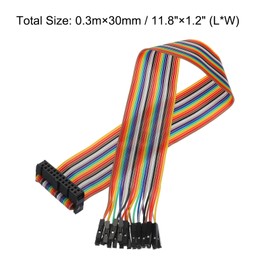 MECCANIXITY 1 Pcs IDC Rainbow Wire Flat Ribbon Cable FC-Female to 24P 11.8 Inch Length 2.54mm Pitch Breadboard Jumper Wires for Electronic Projects