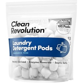 Clean Revolution, All Natural, Enzyme Powered Laundry Detergent Pods, Fragrance Free, 100 Pods, Sensitive Skin, HypoAllergenic Laundry Soap, Septic Safe, Made in the USA