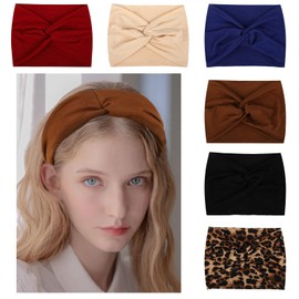 Pack of 6 headbands - wide headband 24 x 18 cm - polyester material - non-slip design for fixing the hair - ideal for everyday use, fitness and sports