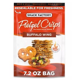 Snack Factory Buffalo Wing Pretzel Crisps, Non-GMO, 7.2 OZ Resealable Bag
