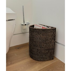 KOUBOO Rattan Laguna Half-Moon Waste Basket Trash Can – Laundry Room Storage, Wicker Garbage Can, Office, Bathroom, Kitchen, Bedroom Waste Basket, Gray - Brown
