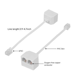 OLIREXD Two Way Telephone Splitters, White RJ11 Male to Dual Female 6P4C Splitter Connector Telephone Adapter Plug Cord Cable Male to 2 Female Converter Separator Cord for Landline
