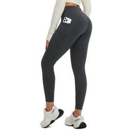 baleaf Womens Petite Warm Thermal Winter Leggings 25" Fleece Lined with Pockets High Waisted Snow Pants Heather Black XXL