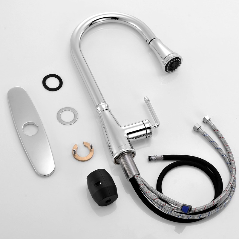 Lavatrum Kitchen Faucet with Pull Down Sprayer, 17 inch Polished