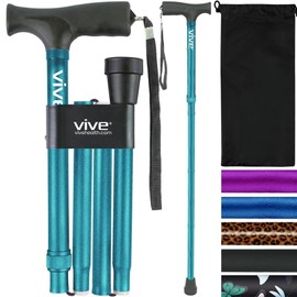 Folding Cane by Vive - Sturdy Lightweight Walking Stick for Men & Women - Collapsible Cane Design for Portability & Convenience - Sleek & Fashionable Look (Teal)