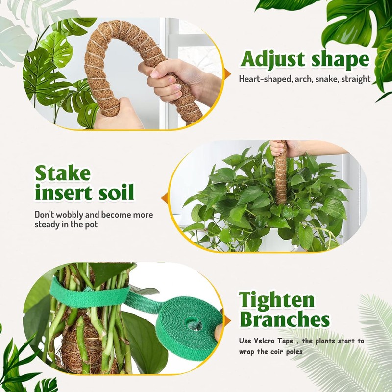 3 Pack Bendable Moss Pole 28" 48" 63" Monstera Plant
