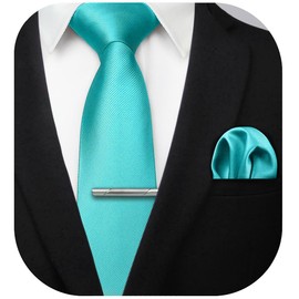 HISDERN - Corbatas de satén para hombre, color sólido, corbatas cuadradas de bolsillo, lazos de satén formales para hombres, I- Aqua, 8.5cm / 3.4 " Ancho