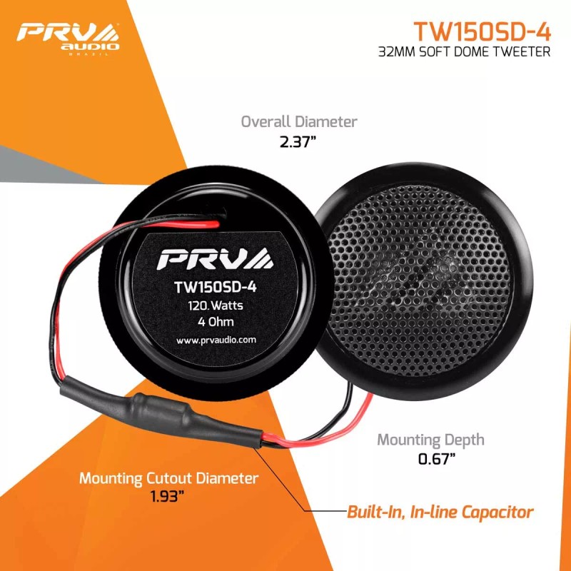 PRV Soft Dome Tweeter TW150SD-4 Built-In Crossover 240 Watts PAIR