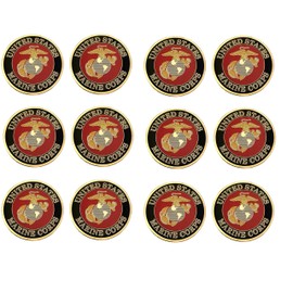 World Flags Direct Marine Corps Seal Pin - Pack of 12, Round 1 1/8" Diameter, Die Cast Metal, Gold Plated, Dual Butterfly Clasp