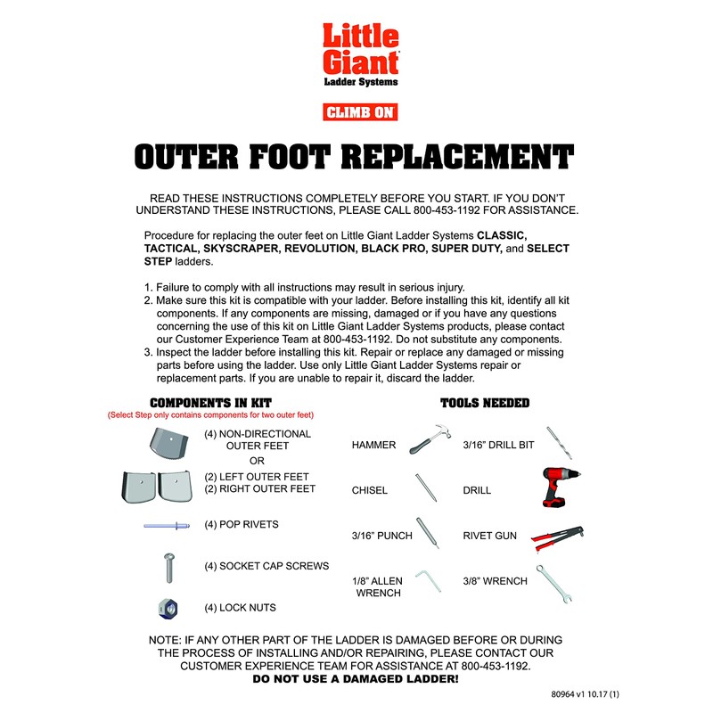 Little Giant Ladder 1A Outer Feet Shoe Kit 31066 30100