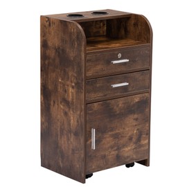 PENNYNANA Barber Stations Storage Cabinet with Drawer & Wheels,Hair Stylist Station with 2 Hair Dryer Holders (Rustic Brown)