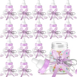 Nuenen 48 Pcs Baby Shower Milk Bottles with Ribbon Plastic Bear Candy Bottles Baby Shower Favors Gender Reveal Wedding Birthday Party Decorations(Purple)