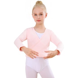 Bezioner Children's Ballet Wrap Jacket with Fleece Gymnastics Dance Ballet Jacket Long Sleeves for Girls Women, Pink with fleece