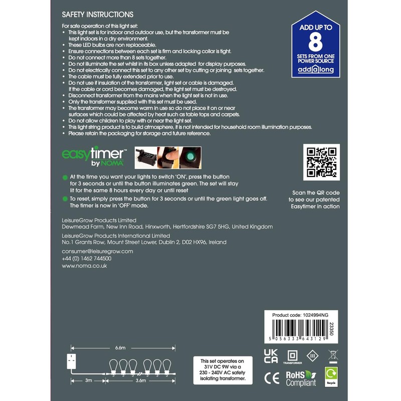 NOMA Connectable Bulb Festoon Garden Lights, 10 Multicolour LED's, 6.8