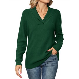 Ivicoer Womens V Neck Sweater Collared Knit Long Sleeve Pullover Ladies Tops Casual Fall Winter Polo Trendy Green
