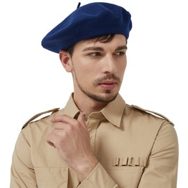 JH JOEJERRY Wool French Beret Hat for Men & Women -Solid Color Military Style Unisex Cap Large Size Navy Blue