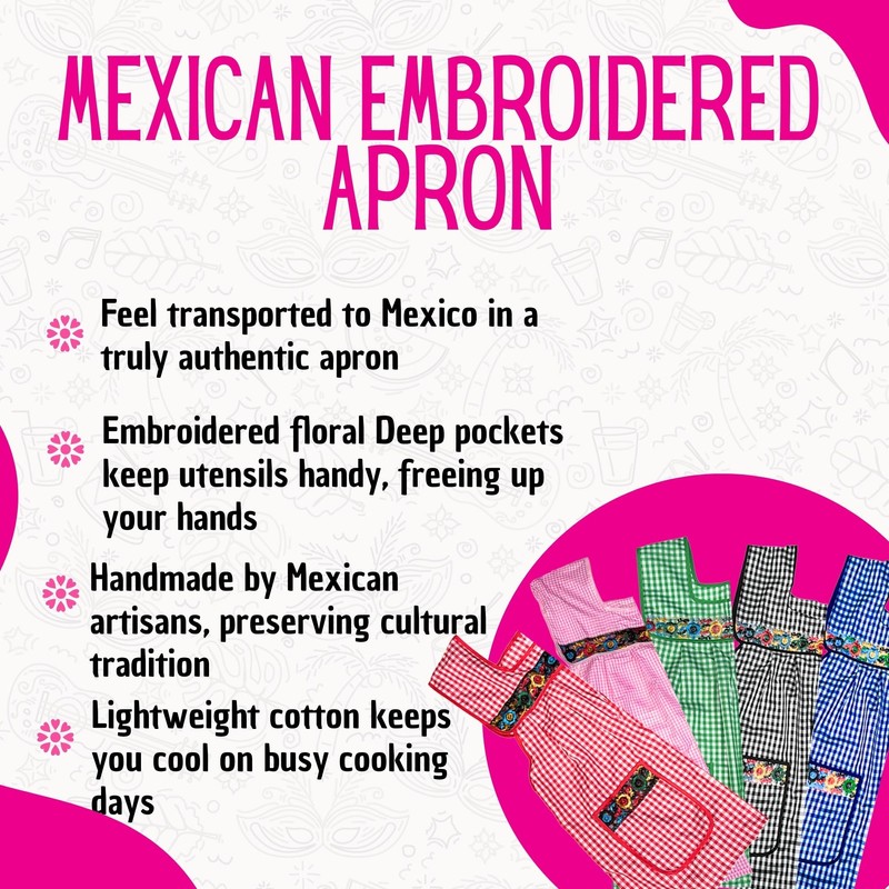 Cuitáxi Traditional Mexican apron for women with pockets beautiful flower