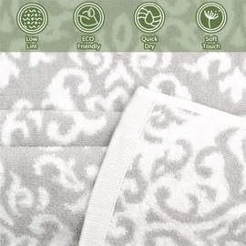 Juego de 4 toallas de mano decorativas para baño, 14 x 32 pulgadas, 100% algodón, secado rápido, suaves, 500 g/m², perfectas para baño, gimnasio, deportes, decoración de baño de Navidad, jacquard, gris damasco, blanco