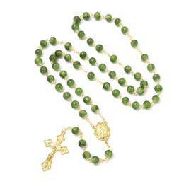KOMI 8MM Green Glass Rosary Beads Catholic for Women 18K Gold Plated Virgin Mary Rosary Necklace Rosarios Catolicos Christian Gifts with Rosary Pouch