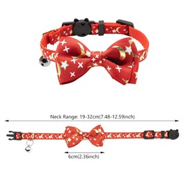CHERRY-MAGIC Christmas Cat Collars, Red Kitten Collars with Detachable Bow Tie and Bell, Quick Release Collars for Cats, Adjustable 20-30cm A9XXMXQ (Red)