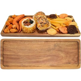 13.8 Inch Solid Wood Serving Platters and Trays of Natural Acacia Wood with Edge,Rectangular Avoid Sliding and Spilling Food