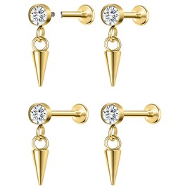 AoedeJ Stainless Steel Flat Back Earrings Internally Threaded Labret Flat Back Nose Stud Silver Screw Back Earrings for Women (Style 3 Gold)