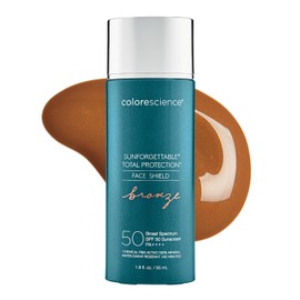Colorescience. Sunforgettable Total Protection Face Shield Bronze SPF 50/ PA++++, UVA/ UVB, Protector solar mineral facial, bronceador con color, antioxidantes, luz azul, textura ligera, sin quimicos ni aceites, 55ml.