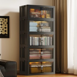 SAILUN SAILUN 136Gal/543Qt Stackable Storage Bins Folding Collapsible Storage Bins with Lid, Closet Organizers and Storage, Storage Box with Door Black 26" W x 17" D x 71" H