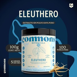 Commons Adaptógenos - Eleuthero - Suplemento Natural - Energía y Enfoque Mental - Apoya el Rendimiento Físico -100% Orgánico (100 gr polvo)