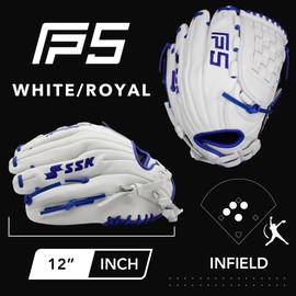 SSK FP5 Fastpitch Softball Glove – Infield - Outfield - Pitcher – 11.5”-11.75”-12”-12.25”-12.5”-12.75”-13”– Right & Left Hand Throw (White/Royal - Basket Web, 12" - Right Hand Throw)