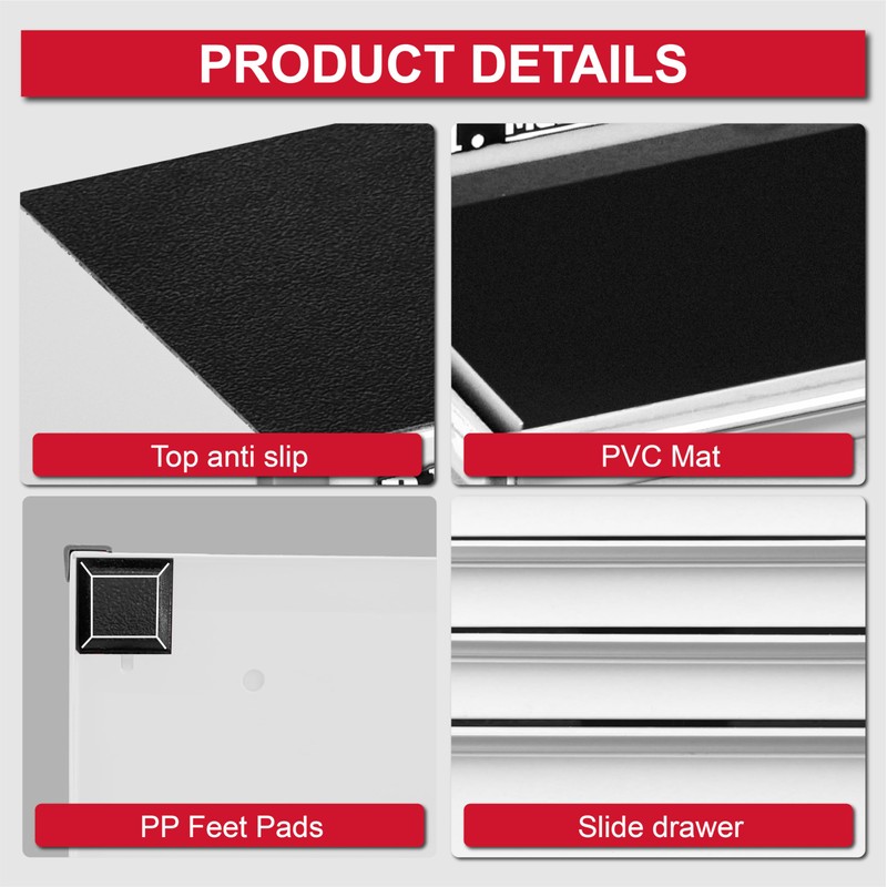 P.I.T. Mini White Tool Box, Portable 5-Drawer Micro Roll Cab