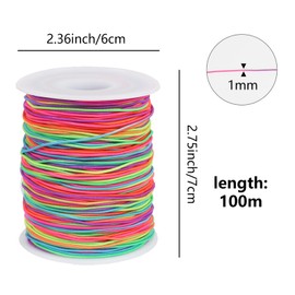 KOSHIFU Elastic Band for Bracelets Nylon Cord 1 mm x 100 m Colourful Elastic Thread Round Cord Bead Cord Rainbow for DIY Crafts Jewellery Making Necklaces
