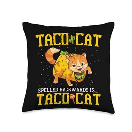 Cinco De Mayo Cat Taco and Tacocat Cute Cat Spelled Backwards is Tacocat Cute Cinco De Mayo Cat Throw Pillow, 16x16, Multicolor