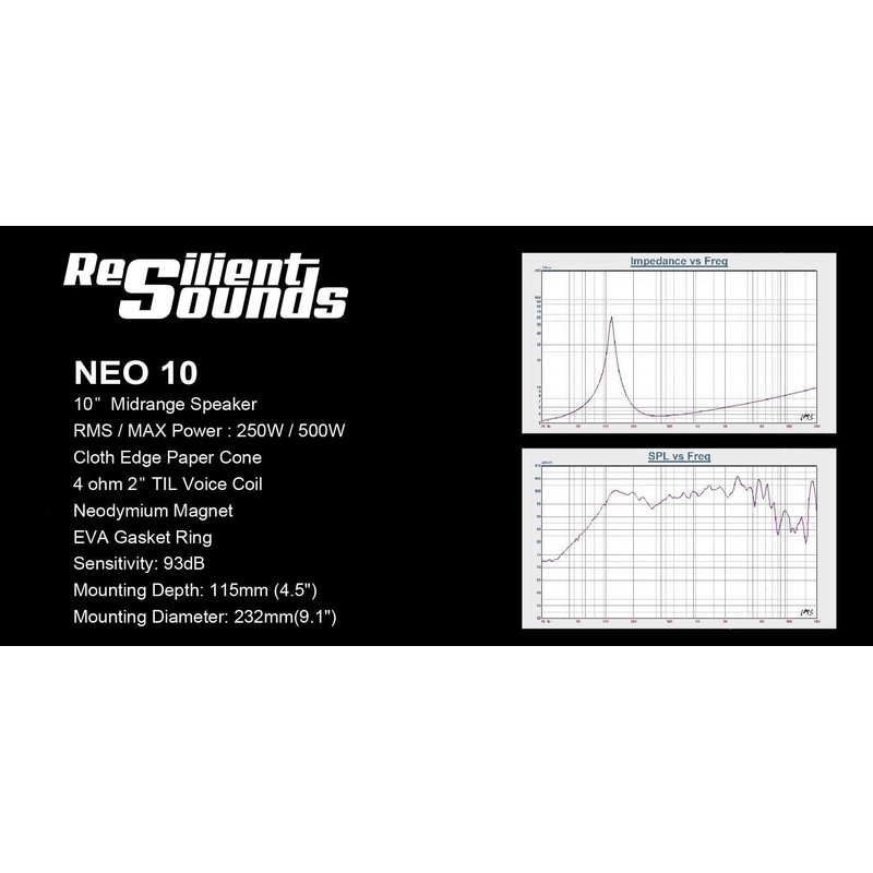 Resilient Sounds Powerful/Clear Neo 10" midrange 250RMS/500Watt