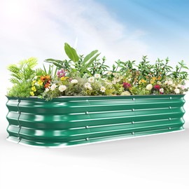 FCCRETA Galvanized Raised Garden Bed for Gardening, 4x4ft Large Square Metal Planter Box for Vegetable,Flower,Herb Outdoor Above Ground Gardening Container,Green