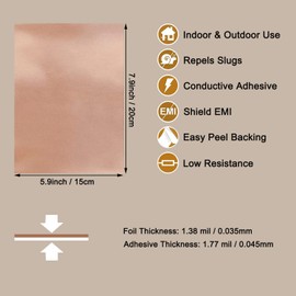 vootape 10Pcs 3.15 Mil Copper Foil Sheet [7.9inch x 5.9inch] with Double-Sided Conductive Adhesive Copper Tape for Guitar, EMI Shielding, Electrical Repairs, Arts, Stained Glass, Paper Circuits