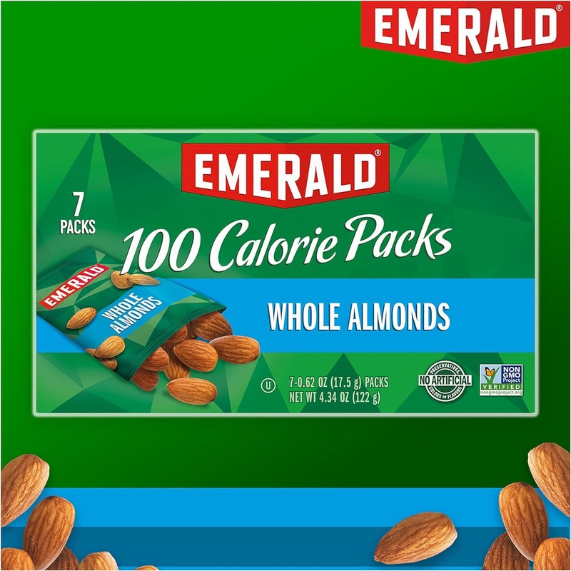 Emerald Nuts Whole Almonds, 100-Calorie Individual Packs 7CT, 4.34 Oz