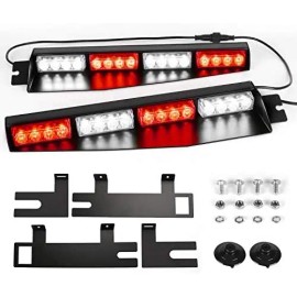 32LED Visor Lights 26 Flash Patterns Emergency Hazard Warning Strobe Beacon Split Mount 12V 5W 1200 Lumens Universal FitLight Color: Red/white/red/white