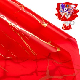 WRAPAHOLIC 20 Sheets Flower Wrapping Paper - 22.4 x 22.4 inch Bright Red Marble Water-Resistant Floral Bouquet Wrapping Paper, Florist Supplies Packaging for Wedding Birthday Gift DIY