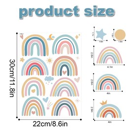 Bihemian Style Wall Art Decor Stickers Pack|10 Sheet|Aesthetic Vinyl Wall Stickers for Kids Baby Girl Bedroom Home Classroom Decoration,Colorful Self-Adhesive Peel and Stick Rainbow Dots Stars Decals.