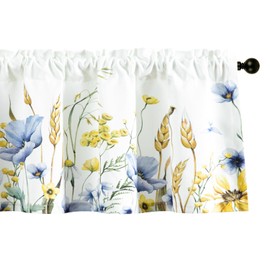 Leeva Farmhouse Style Valances for Windows, Linen Textured Light Filtering Valances for Bedroom, Rod Pocket Flower Botanical Print Short Curtains for Kitchen, 60 x 18 Inches