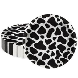 LeZakaa 25Pcs Party Paper Plates - Black Cow Print Design Disposable Plates Decorative Tableware Supplies Table Decor for Birthday, Theme Holiday Party - 7 Inch