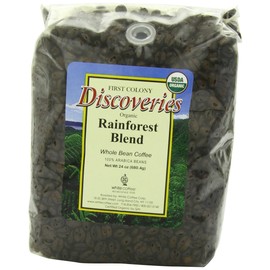 First Colony Organic Fair Trade Whole Bean Coffee, Rainforest, 24-Ounce