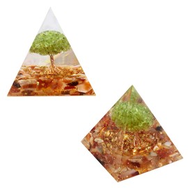 mookaitedecor Carnelian Crystal & Peridot Tree of Life Crystal Pyramid Ornament Table Decoration Reiki Healing Spiritual Crystal Stone Gift for Positive Energy Meditation Tree of Life Decor Gift