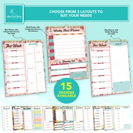 Decorably Meal Planner Pad With Shopping List Minimalist - 52 Easy Tear-Off Sheets Menu Planner for Fridge, 7x10in Spring-Bound Meal Planning Notepad, Meal Planner for Fridge, Weekly Menu Planner Pad